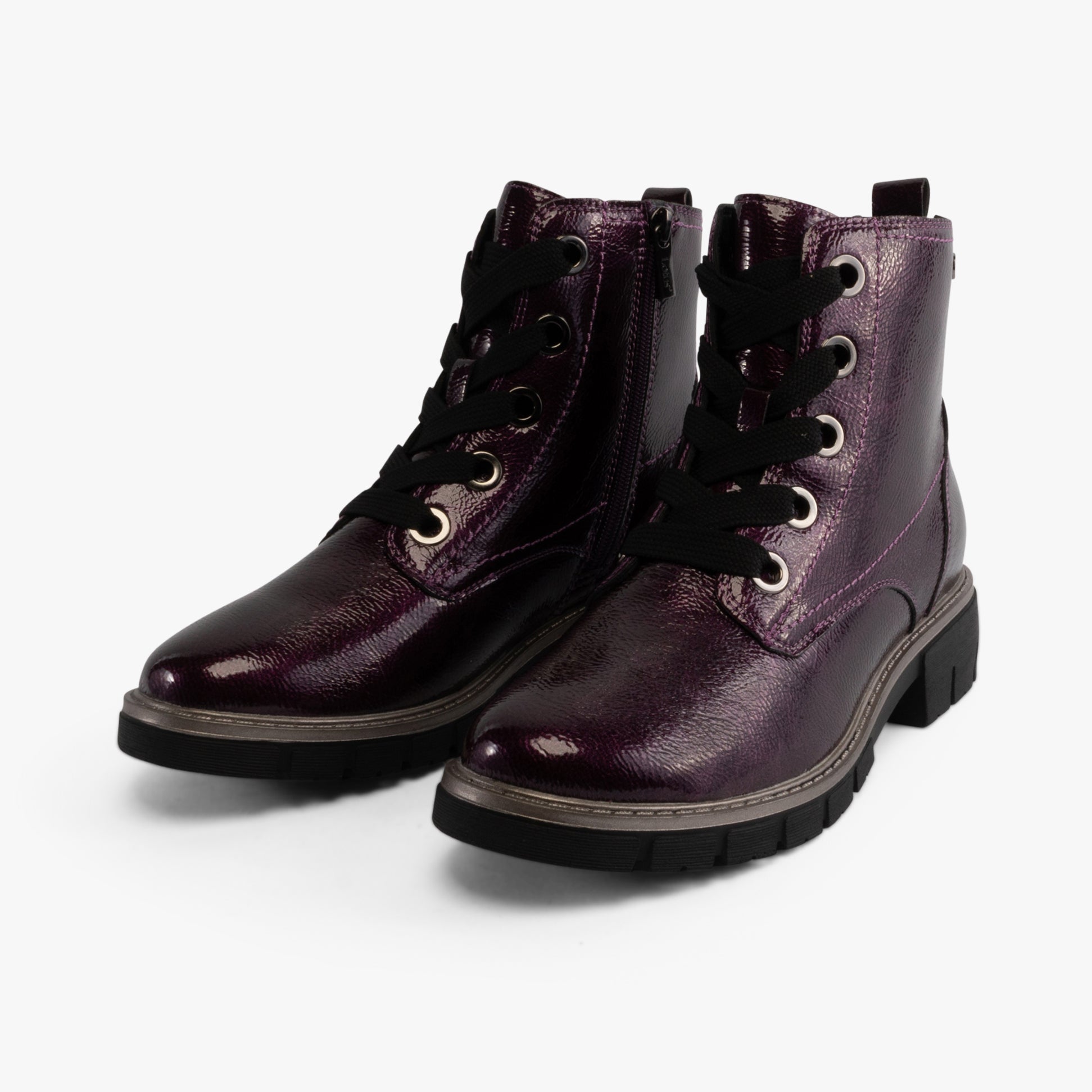 Lotus JOJO Womens Boots Purple side view featuring lace-up design and block heel.