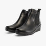 Lotus DRESDEN Womens Boots Black side view showing leather upper, zip closure, and wedge heel.