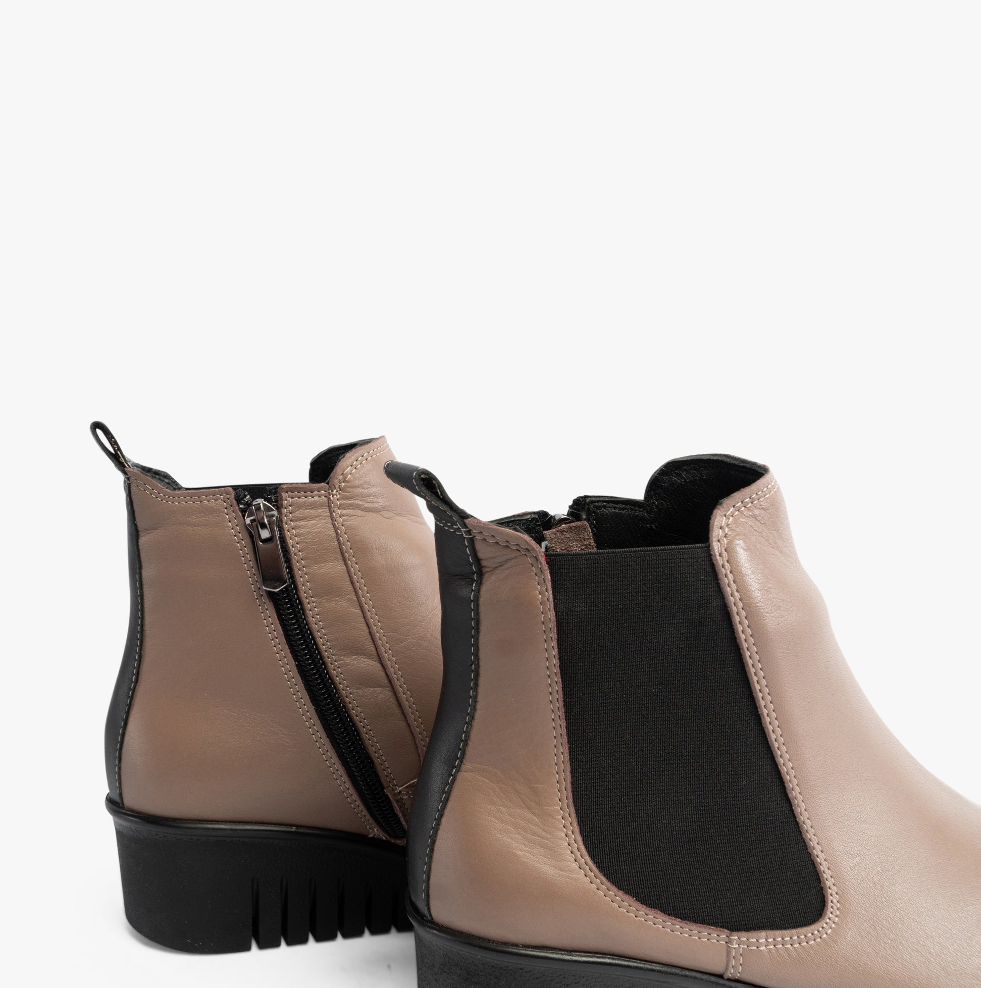 Lotus DRESDEN Womens Boots Clay side view showing leather upper, elasticated side panel, and wedge heel design.