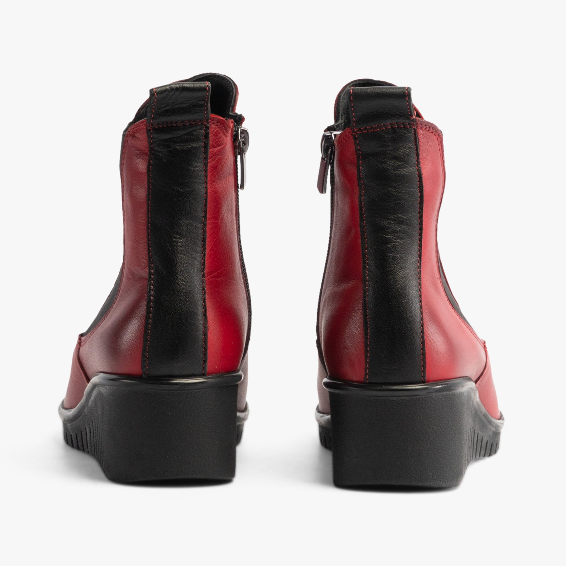 Lotus DRESDEN Womens Boots Red rear view showcasing the leather upper and wedge heel design.