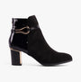 Lotus EBONY Womens Boots Black side view, ankle boots in suede and patent finish with block heel.