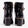 Lotus EBONY Womens Boots Black back view featuring a shiny patent finish and block heel.