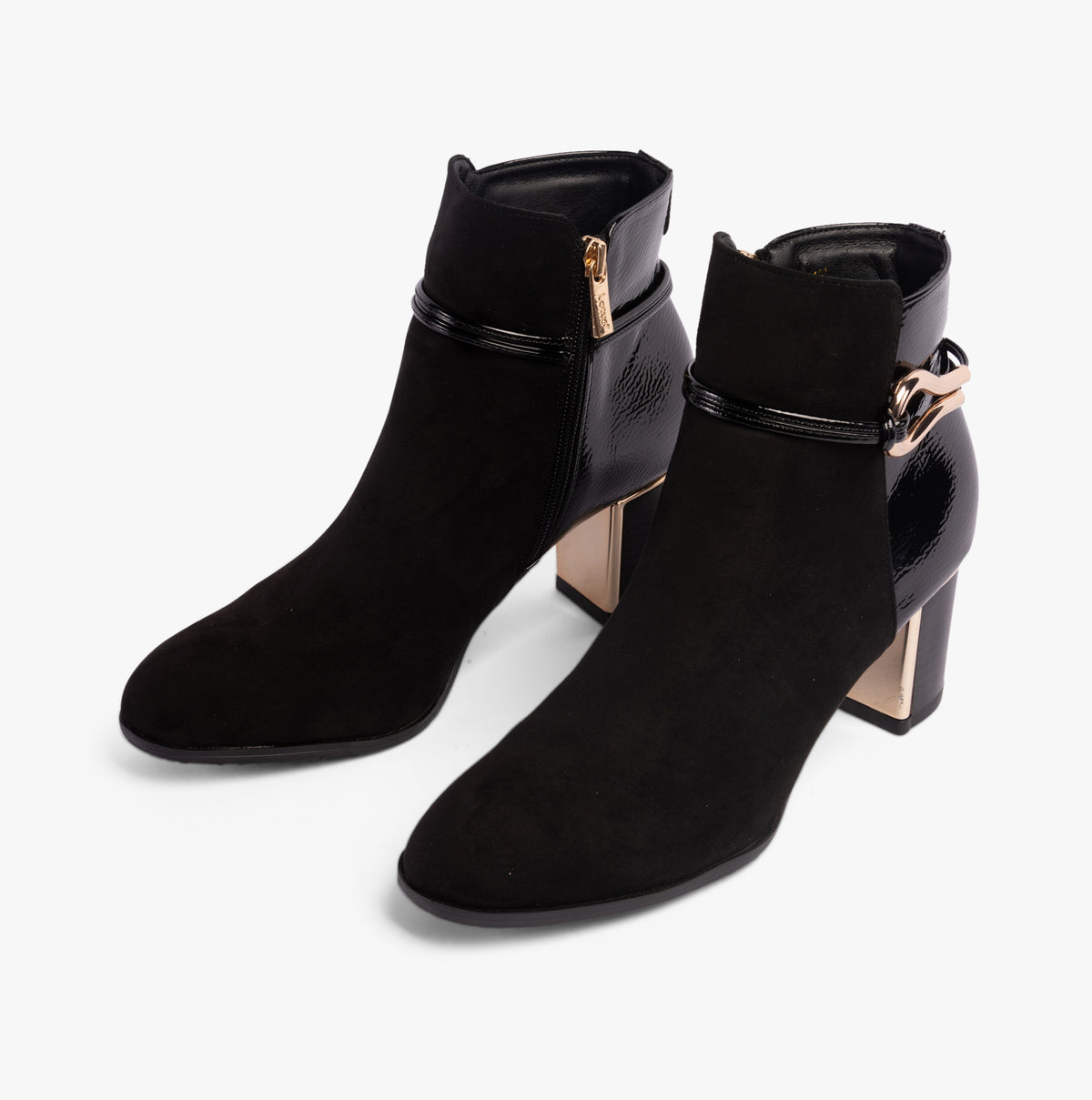 Lotus EBONY Womens Boots Black side view showing suede and rubber materials with block heel design.