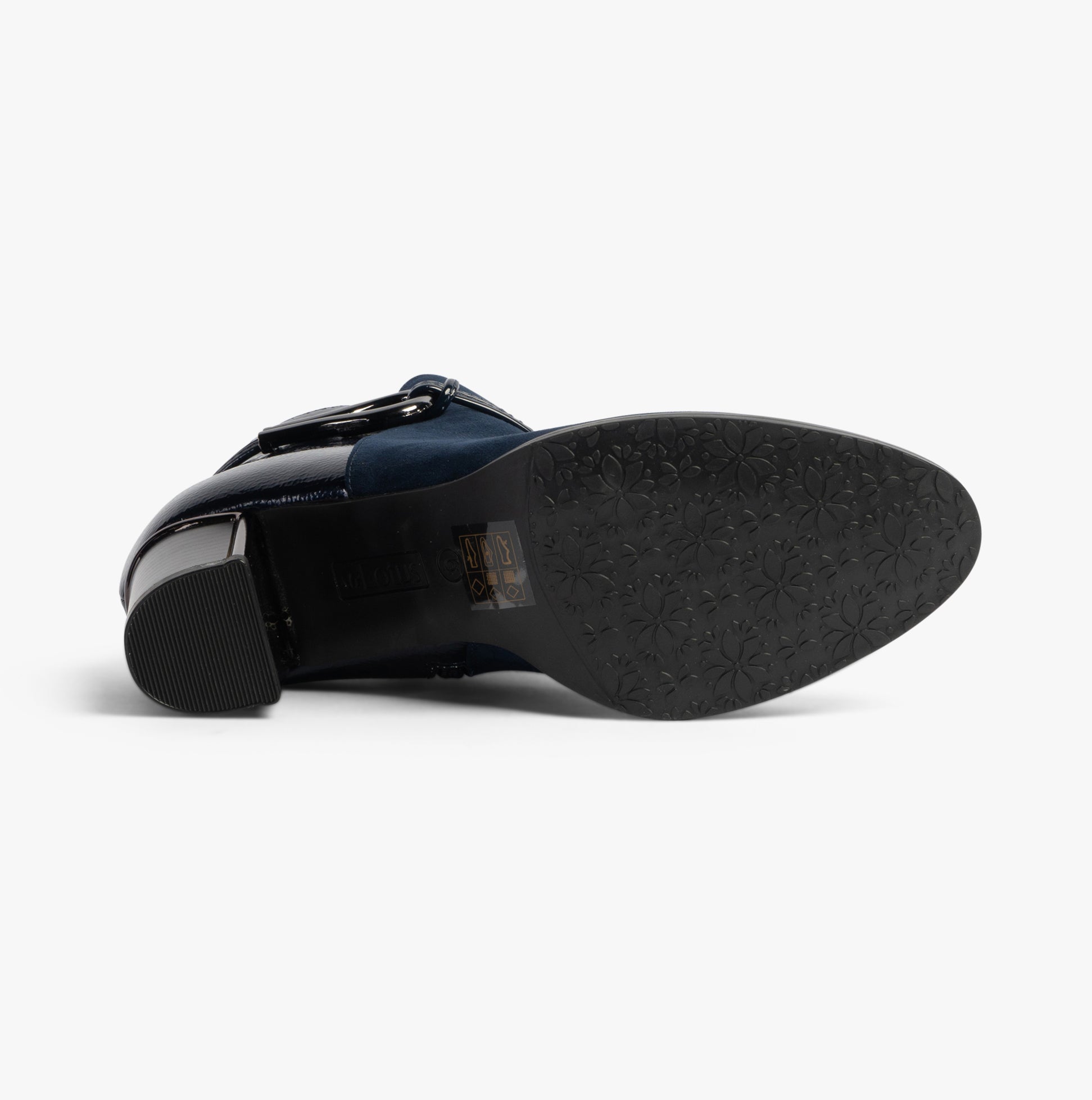 Lotus EBONY Womens Boots Navy bottom view showing rubber sole and block heel detail.