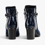 Lotus EBONY Womens Boots Navy back view showcasing glossy upper and block heel.