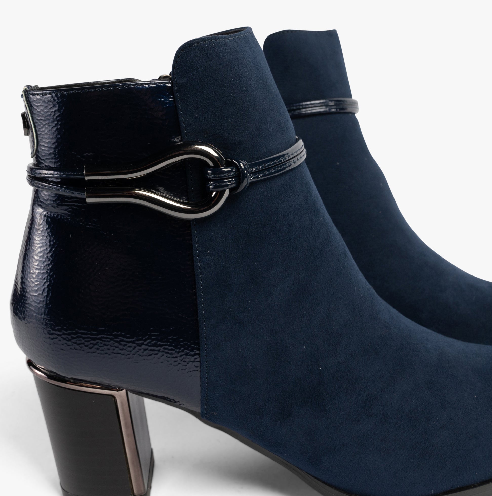 Lotus EBONY Womens Boots Navy side view showing suede upper and block heel detail.