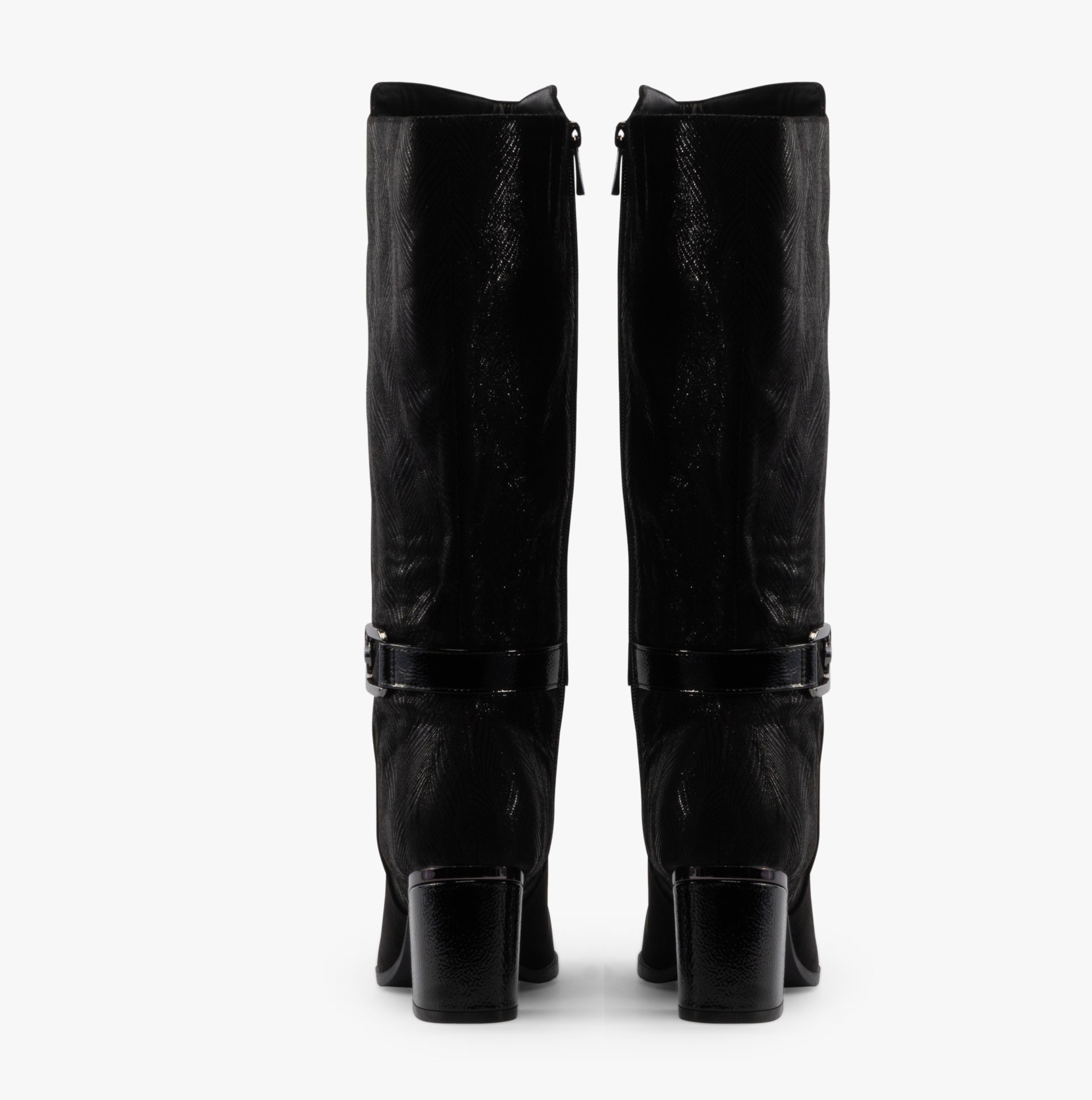 Lotus ELSA Womens Boots Black back view showing tall knee-high design and block heel.