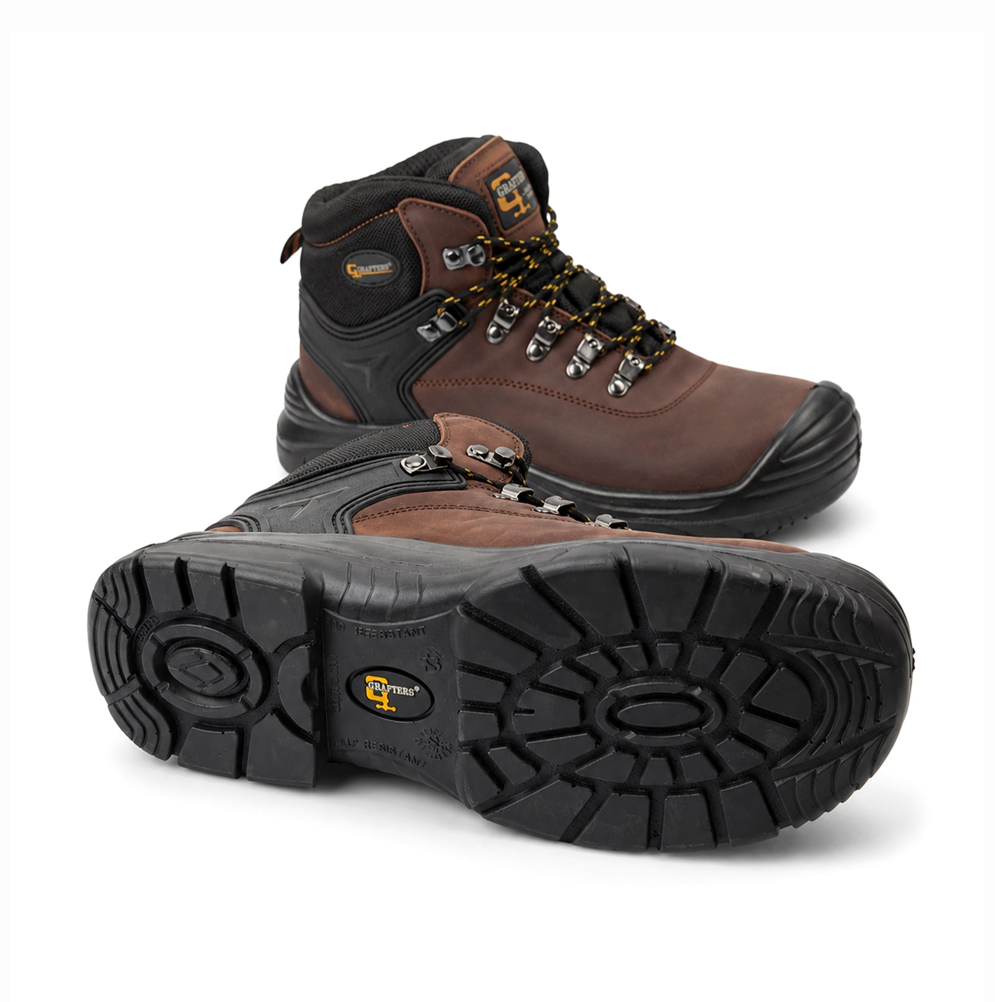 Grafters M9508B Mens Leather Super Wide Safety Boots Brown