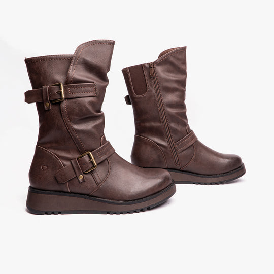 Heavenly Feet HANNAH4 Womens Biker Boots Chocolate