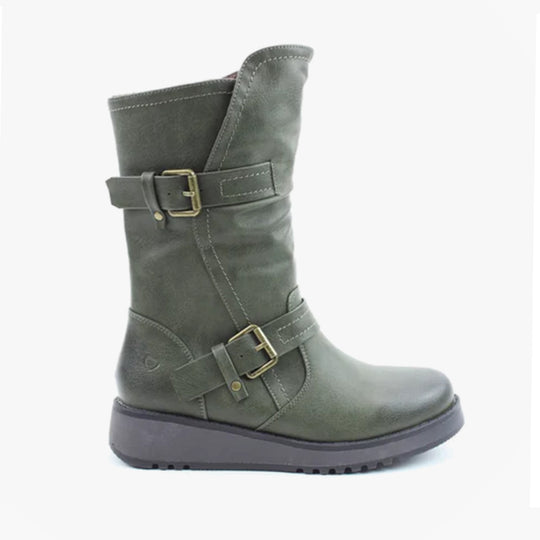 Heavenly Feet HANNAH4 Womens Biker Boots Khaki