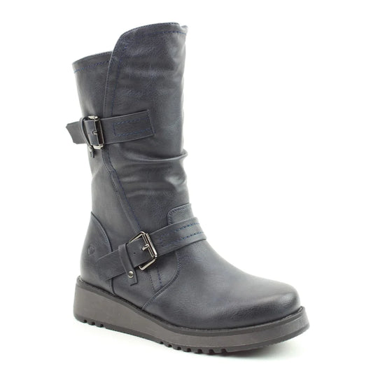Heavenly Feet HANNAH4 Womens Biker Boots Navy