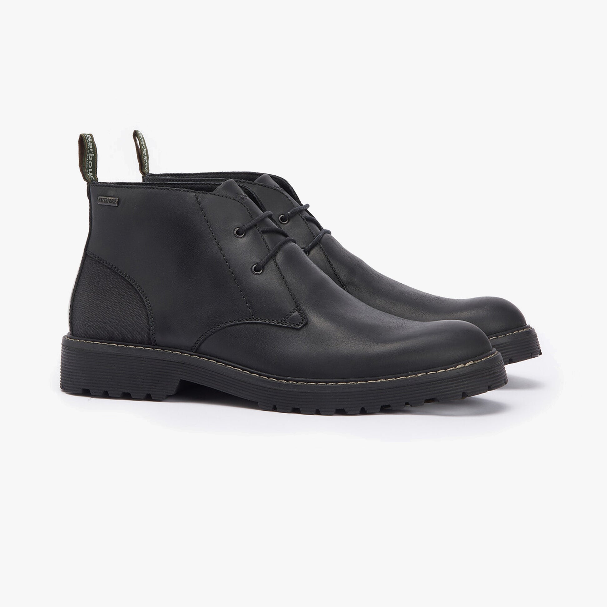 Barbour MAXWELL Mens Chukka Boots Black side view showcasing leather upper and lace-up design.
