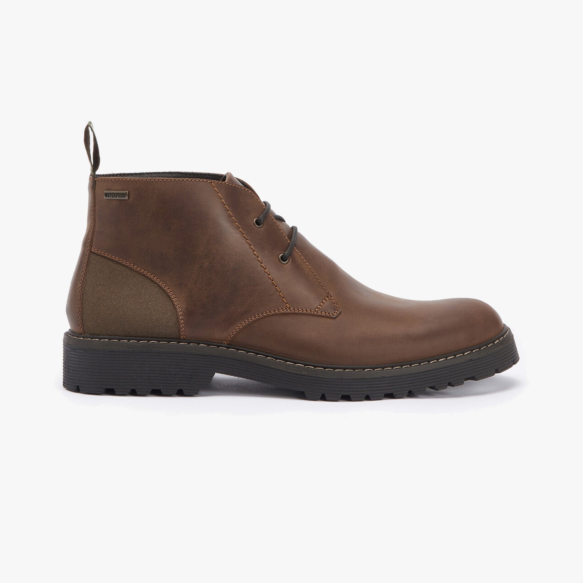 Barbour MAXWELL Mens Chukka Boots Teak side view showing leather upper and lace-up design.
