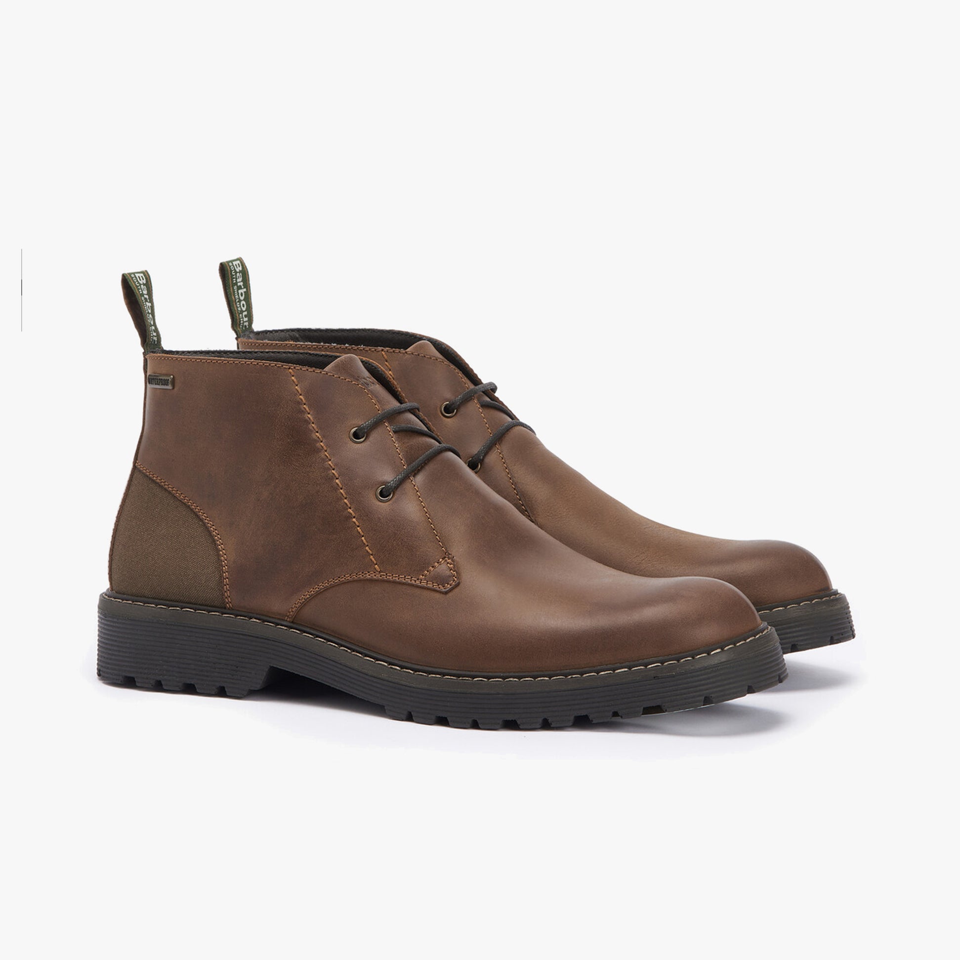 Barbour MAXWELL Mens Chukka Boots Teak side view showcasing leather upper and lace-up design.