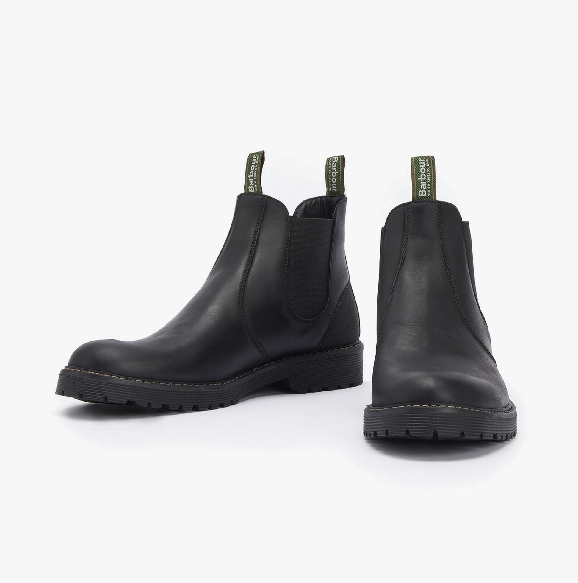Barbour PATTON Mens Chelsea Boots Black, side view showcasing leather upper and elasticated side panels.