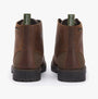 Barbour HARVEY Mens Derby Boots Teak rear view showcasing brown leather and textile material, lace-up, ankle height.