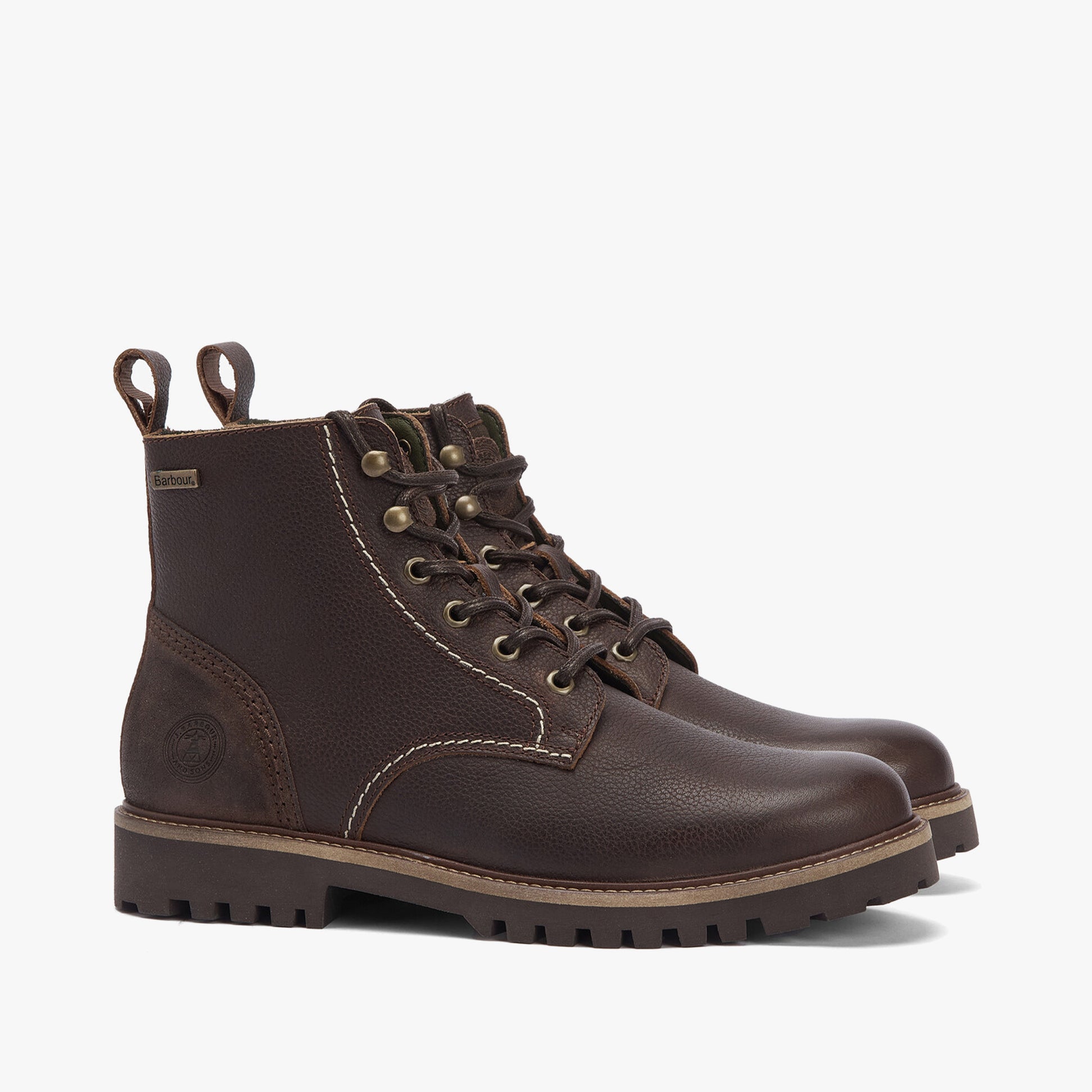 Barbour FOGGY Mens Derby Boots Brown side view showing lace-up closure and rubber sole.
