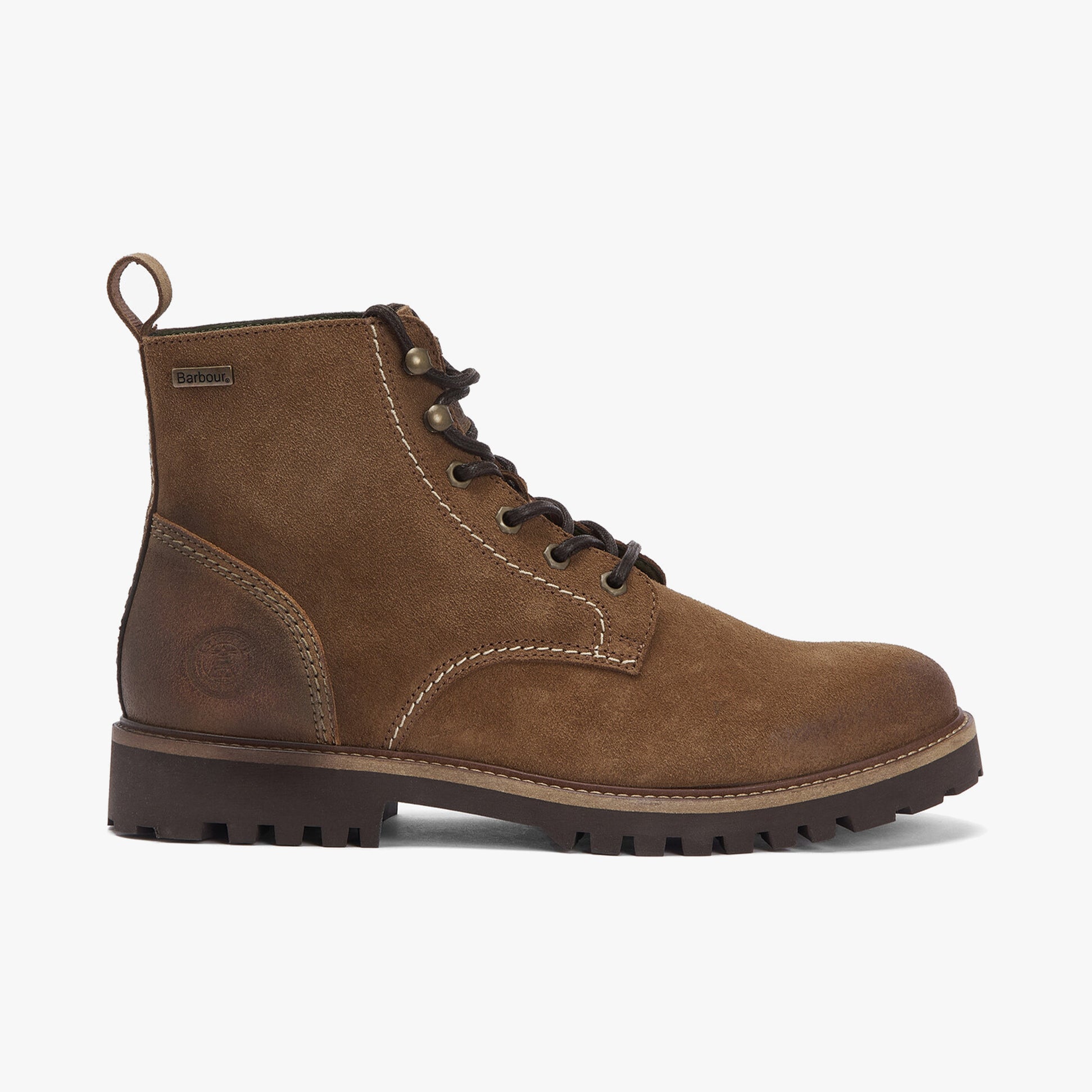 Barbour FOGGY Mens Derby Boots Cognac side view showcasing leather upper and lace-up closure.