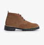 Side view of Barbour HOBART Mens Chukka Boots Taupe in suede with lace-up design and rubber sole.