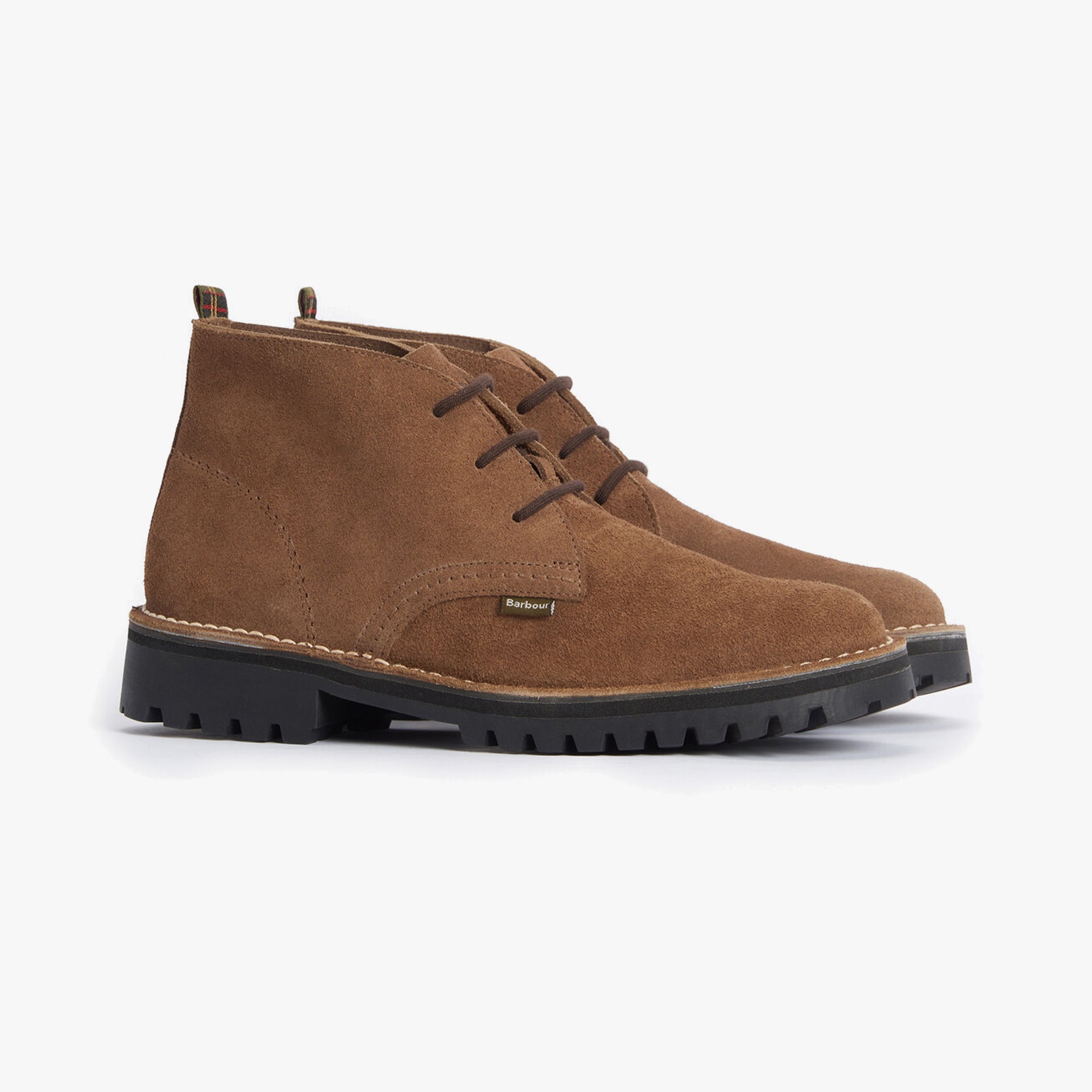 Barbour HOBART Mens Chukka Boots Taupe side view showcasing suede upper and lace-up design.