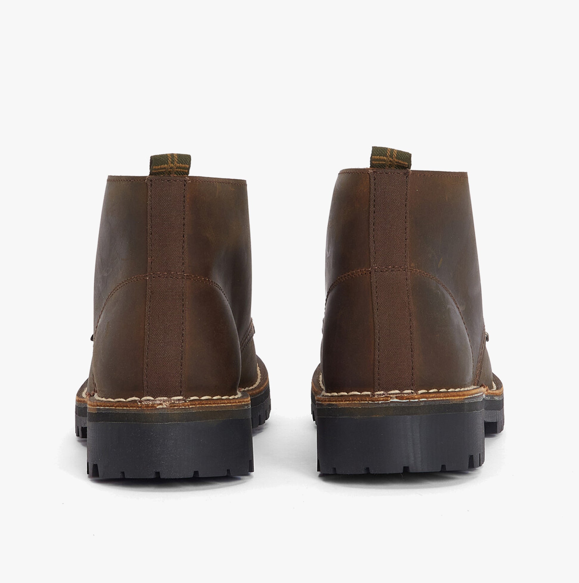 Barbour HOBART Mens Chukka Boots Brown back view showing leather upper and rubber sole.
