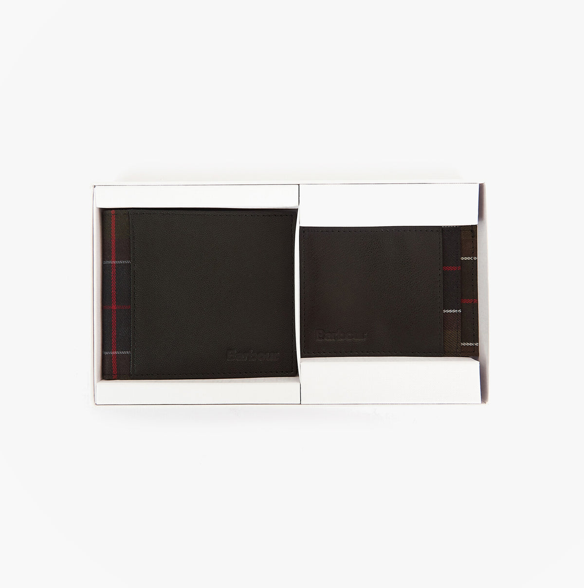 Barbour LEATHER Mens Wallet & Card Holder Gift Set Black/Tartan