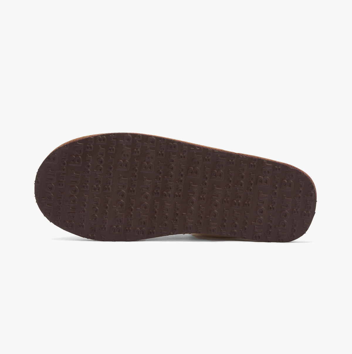 Barbour EVERITT Mens Mule Slippers Camel sole view with rubber material and textured pattern.