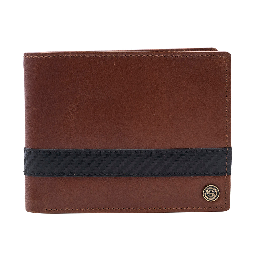 Silver Street London BRESWELL Mens Bi-Fold Wallet Brown front view with black accenting and logo.