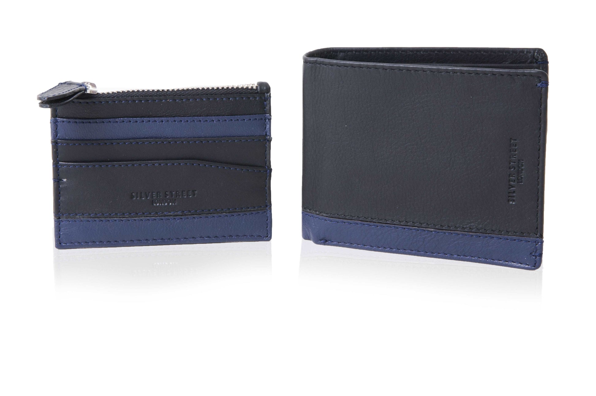 Silver Street London TURIN Mens Wallet Blue front view with zip closure and card holder.