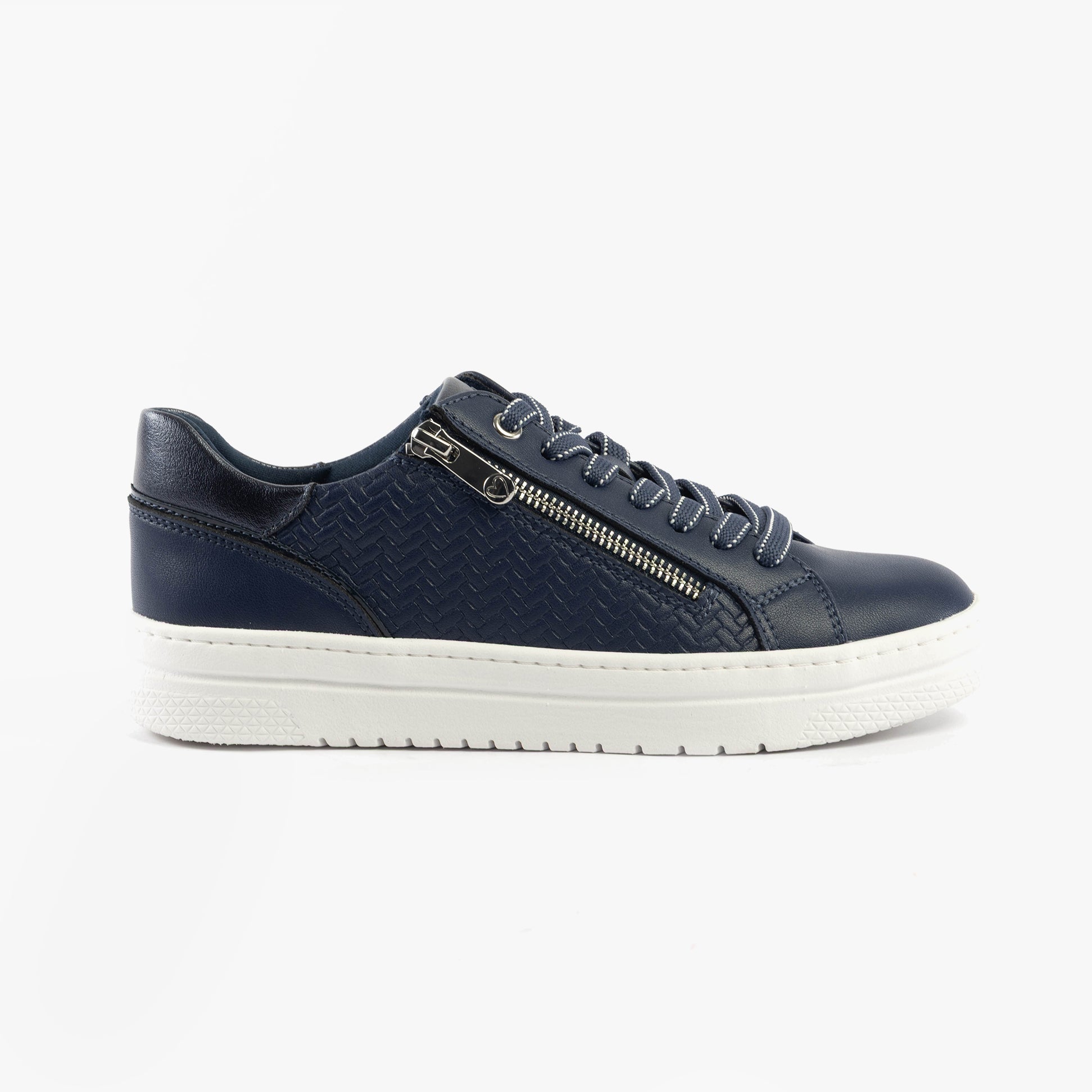 Marco Tozzi 23718-42-890 Womens Shoes Navy side view with synthetic leather upper and rubber sole.