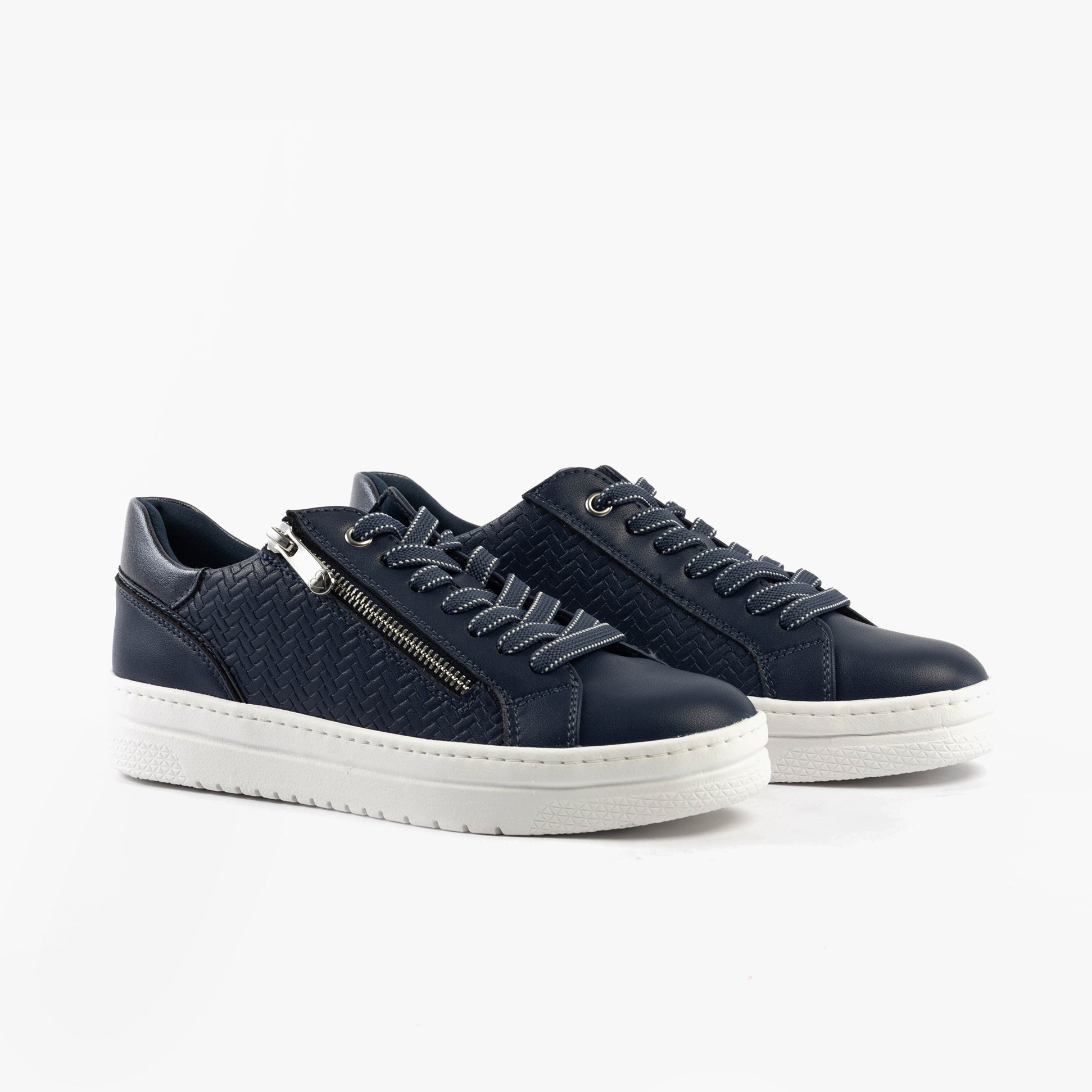 Marco Tozzi 23718-42-890 Womens Shoes Navy side view with lace-up design and textured upper.