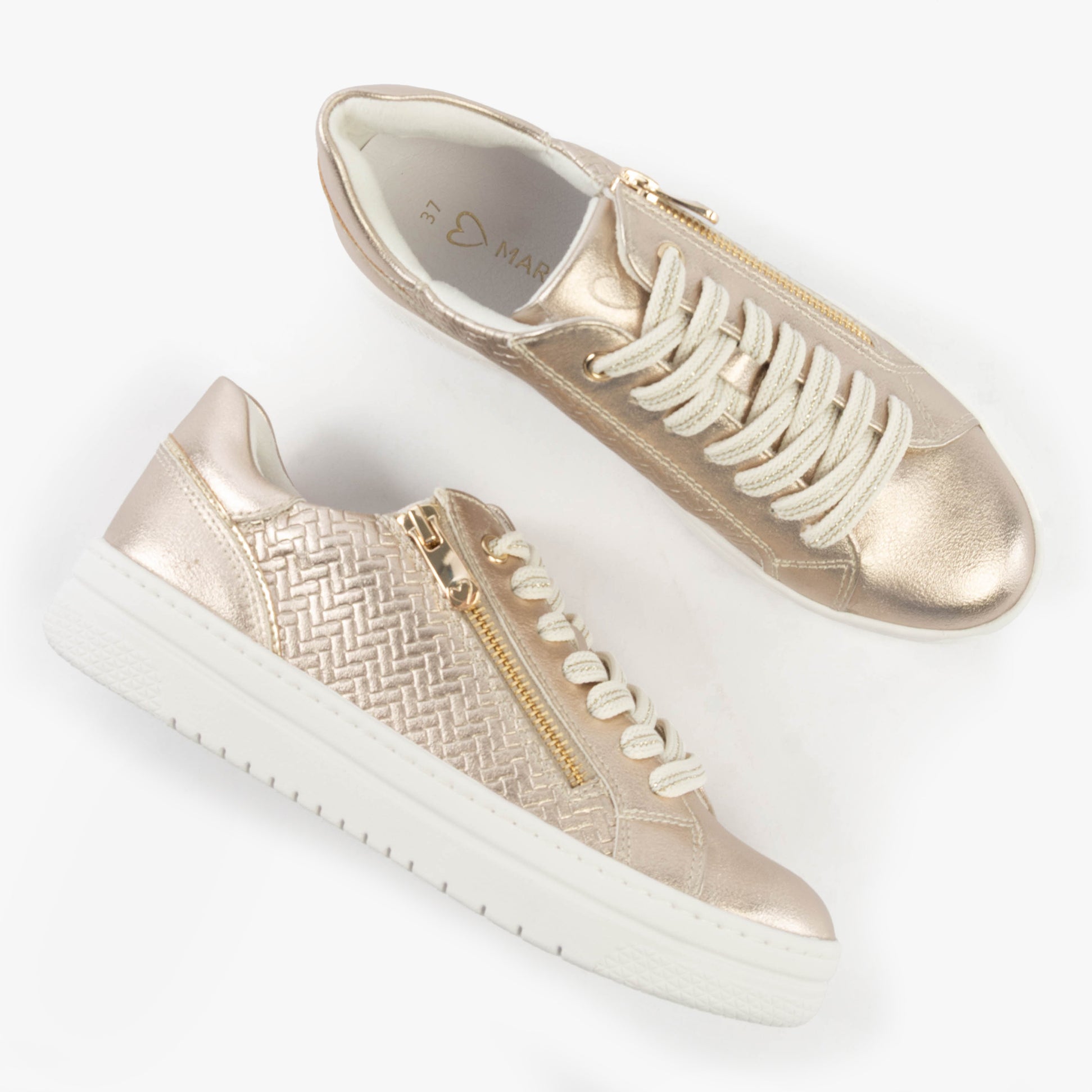 Marco Tozzi 23718-42-957 Womens Shoes Platinum top view with lace-up and zipper details in casual trainer style.