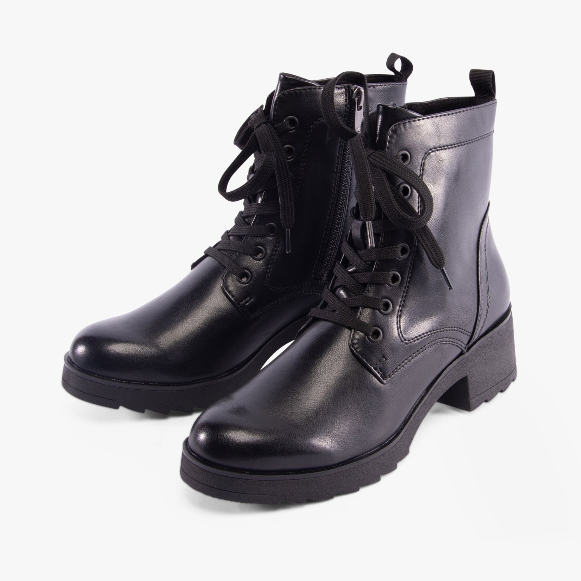 Marco Tozzi 25262-41-001 Womens Boots Black side view featuring lace-up design and block heel