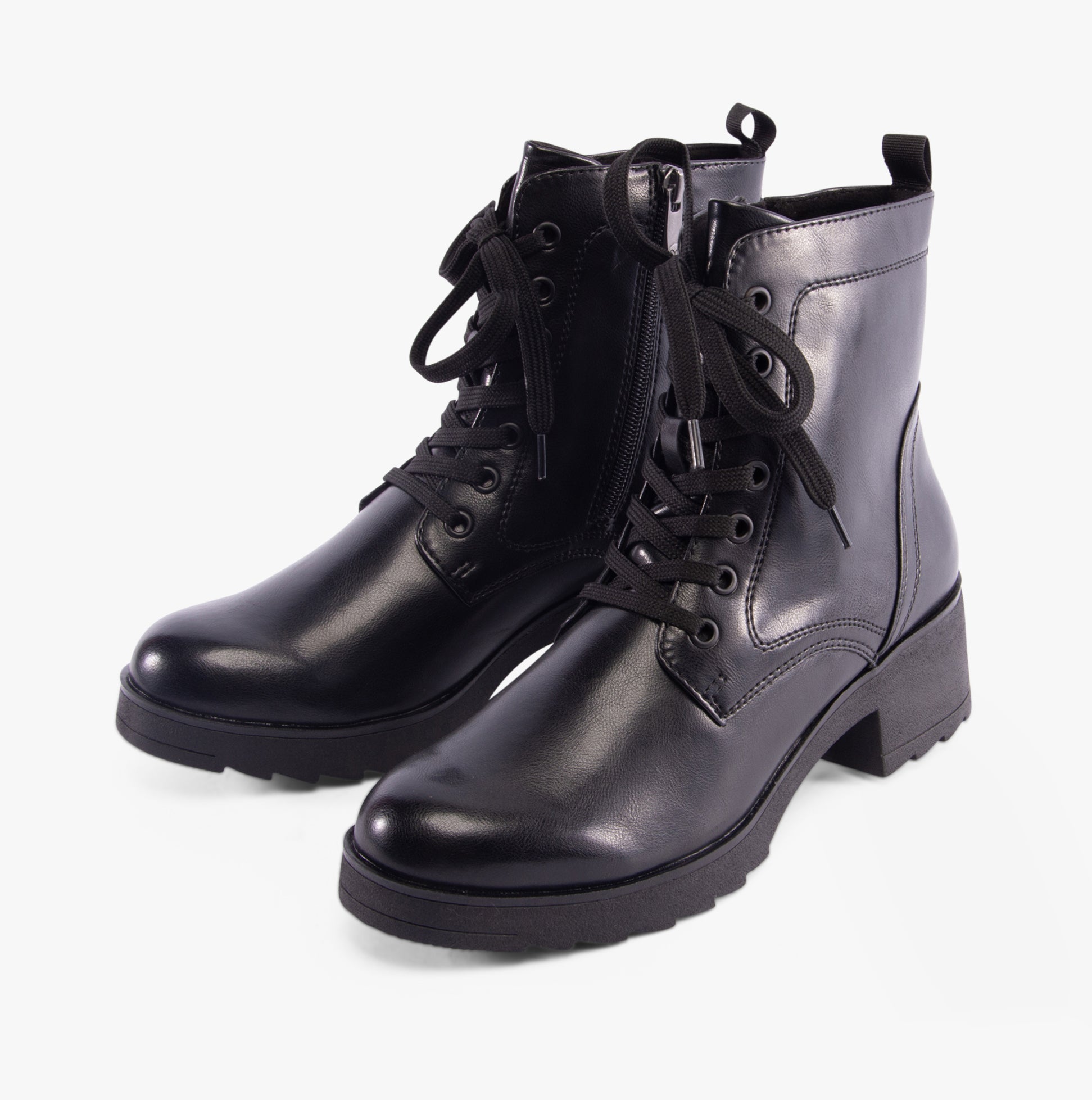 Marco Tozzi 25262-41-001 Womens Boots Black side view featuring lace-up design and block heel