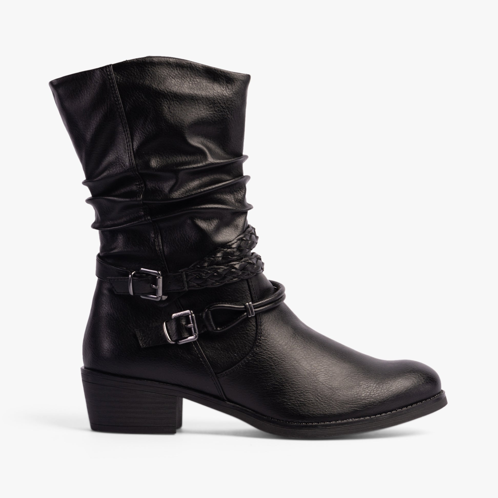 Marco Tozzi 25316-41-001 Womens Boots Black side view showcasing faux leather upper and block heel.