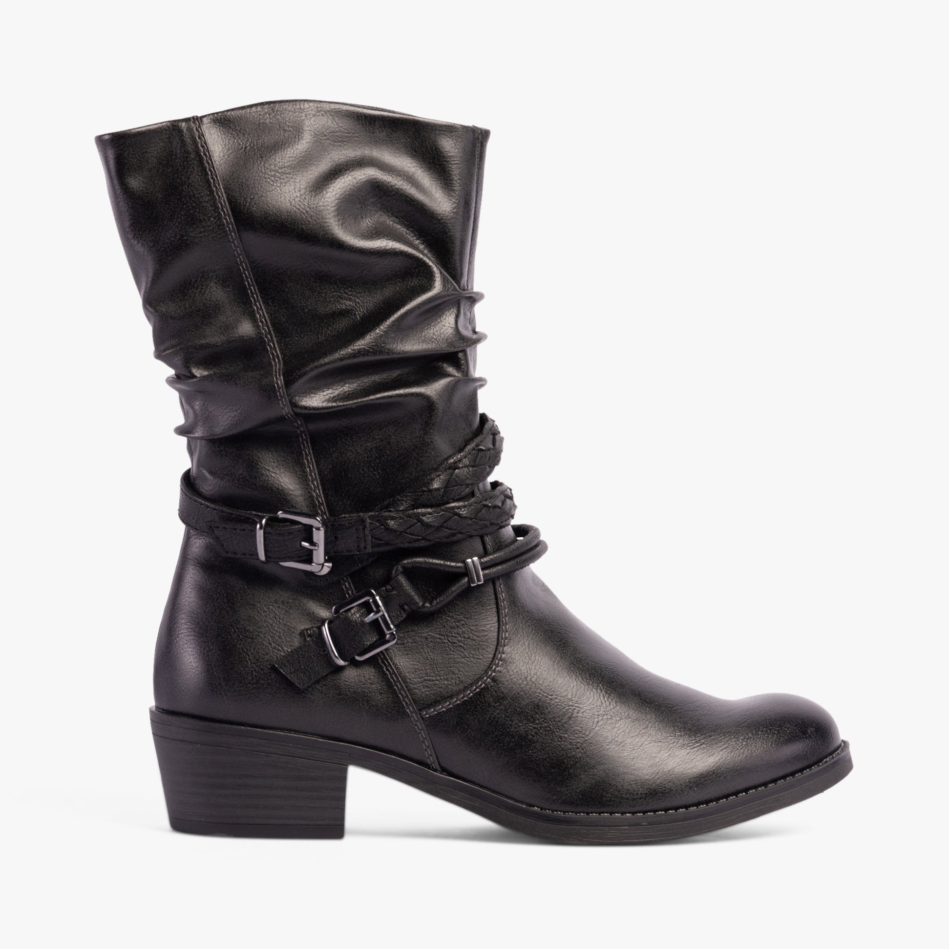 Marco Tozzi 25316-41-234 Womens Boots Anthracite Com side view of stylish ankle boots with block heel and faux leather.