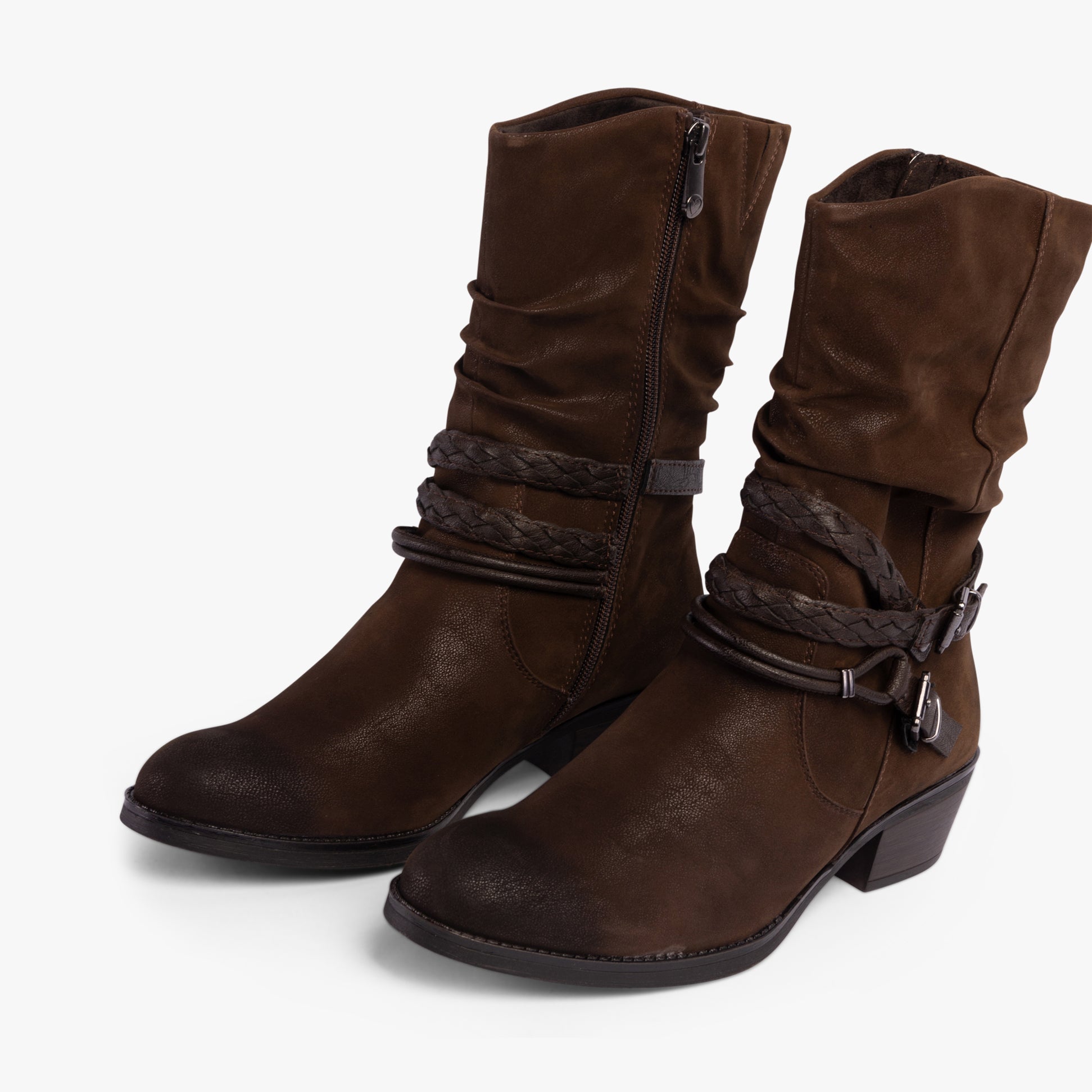 Marco Tozzi 25316-41-307 Womens Boots Cafe Comb side view showing faux leather upper and block heel.