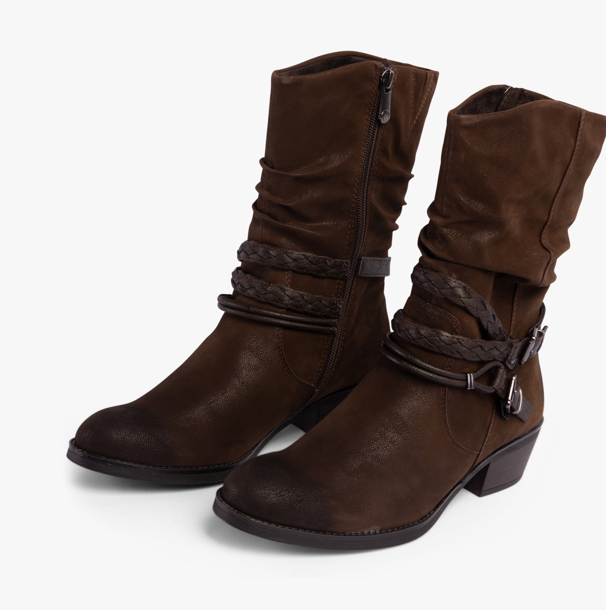 Marco Tozzi 25316-41-307 Womens Boots Cafe Comb side view showing faux leather upper and block heel.