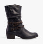 Marco Tozzi 25316-41-890 Womens Boots Navy Comb side view showcasing faux leather, block heel, and braided strap detail.