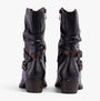 Marco Tozzi 25316-41-890 Womens Boots Navy Comb rear view showcasing buckle detail and block heel.