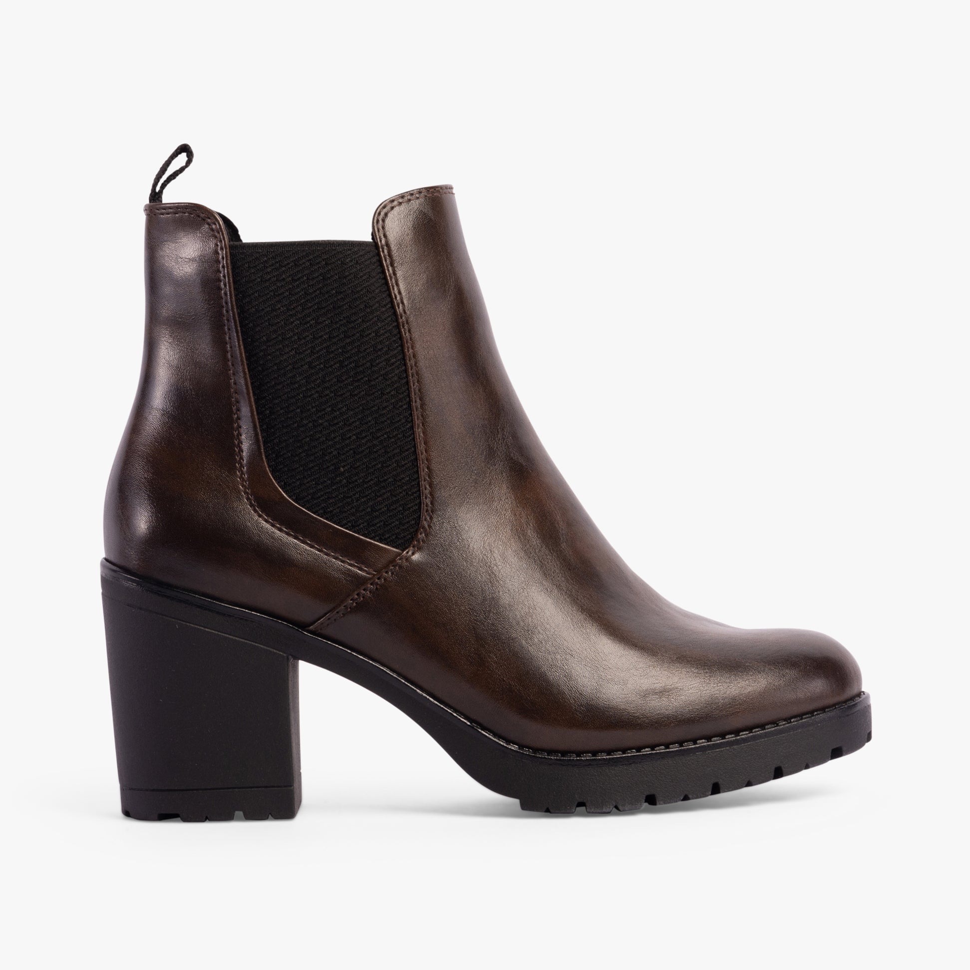 Marco Tozzi 25414-41-304 Womens Boots Mocca side view featuring a block heel and elasticated side panels.