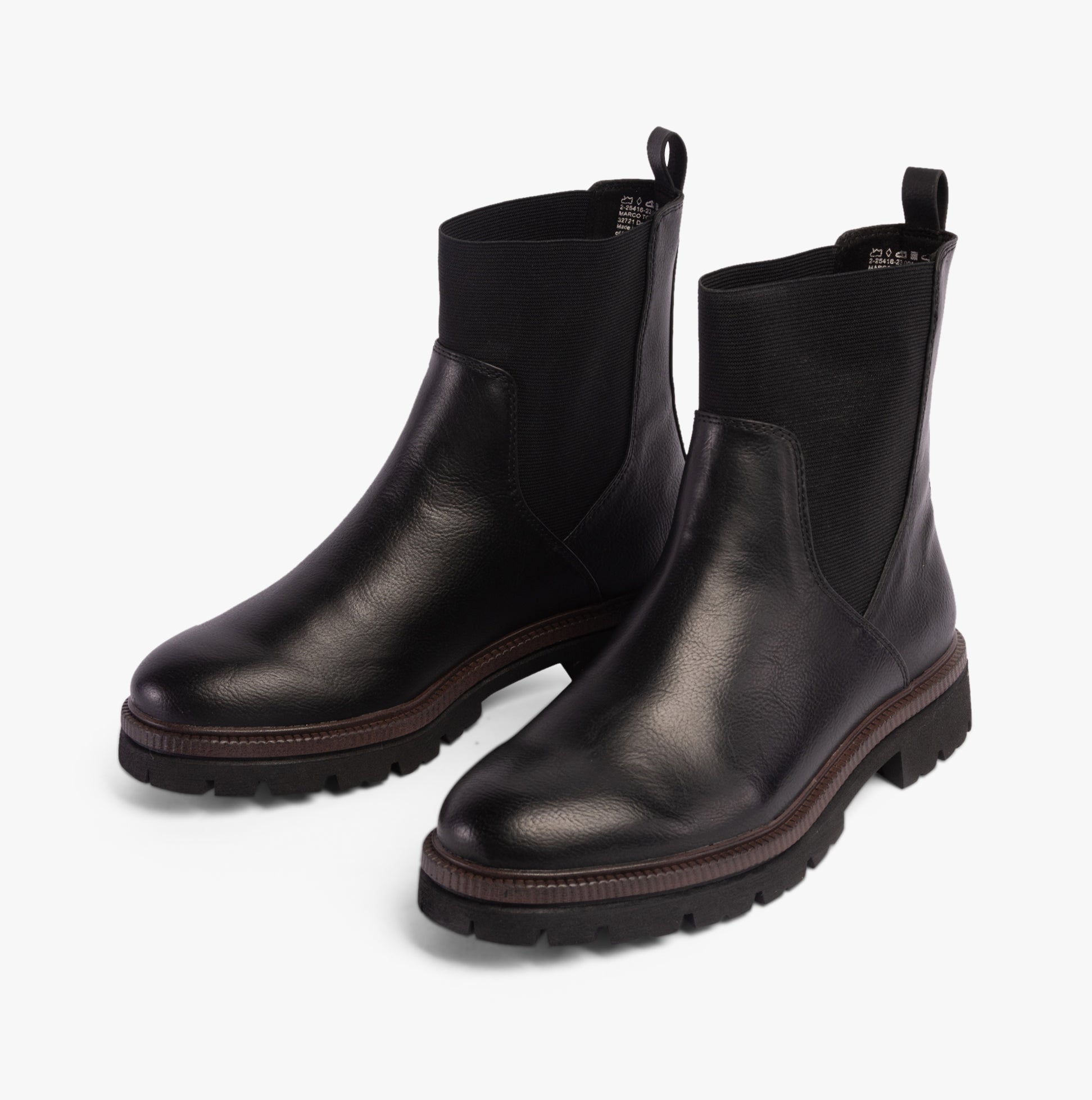 Marco Tozzi 25416-43-001 Womens Boots Black side view showcasing Chelsea style with faux leather and block heel.
