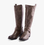 Marco Tozzi 25503-43-361 Womens Boots Cafe side view showcasing tall faux leather design with block heel.