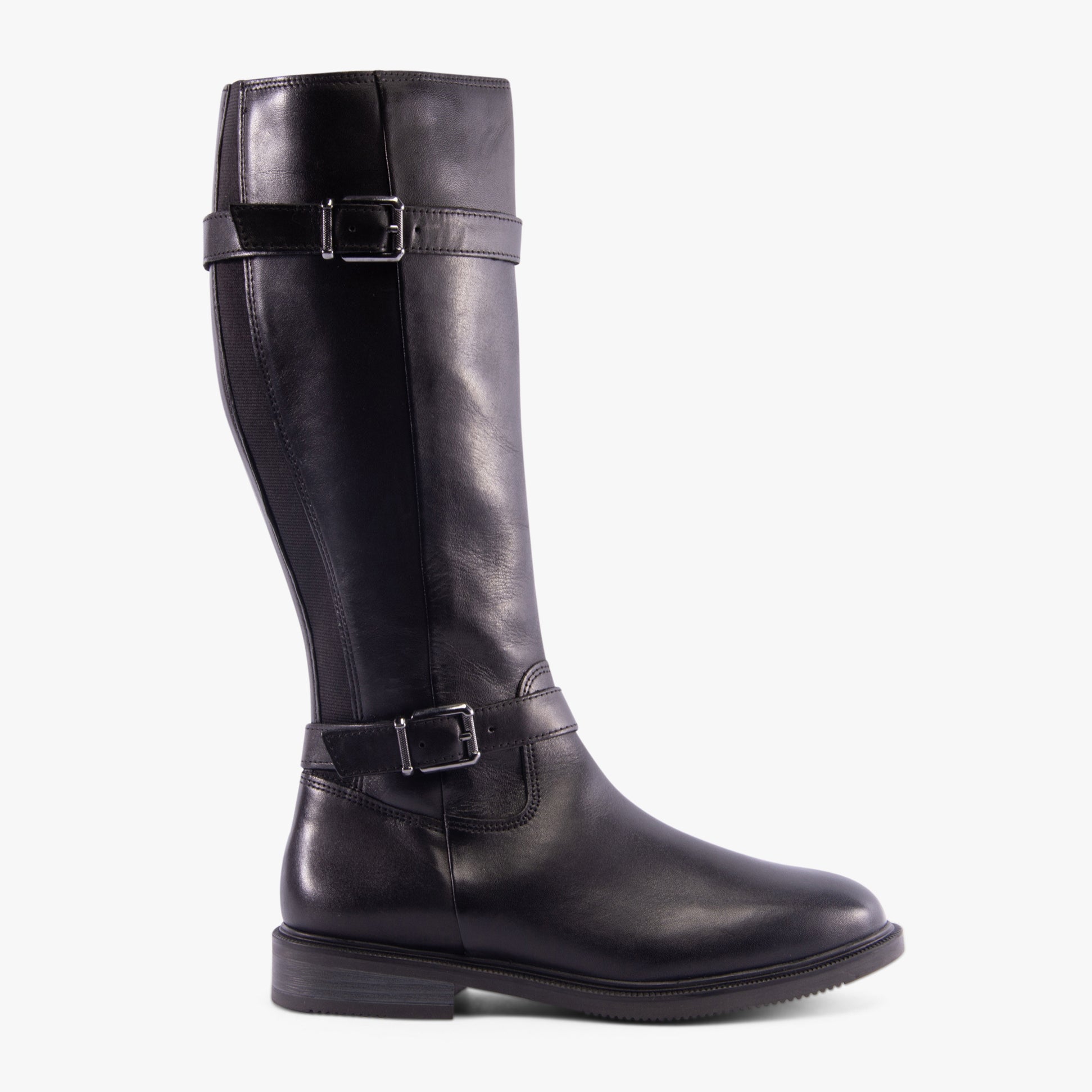Marco Tozzi 25520-43-001 Womens Boots Black side view with tall faux leather design and buckle detailing.