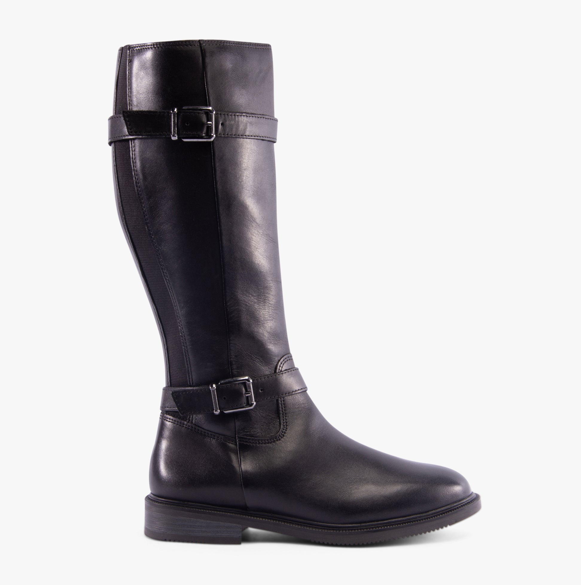 Marco Tozzi 25520-43-001 Womens Boots Black side view with tall faux leather design and buckle detailing.