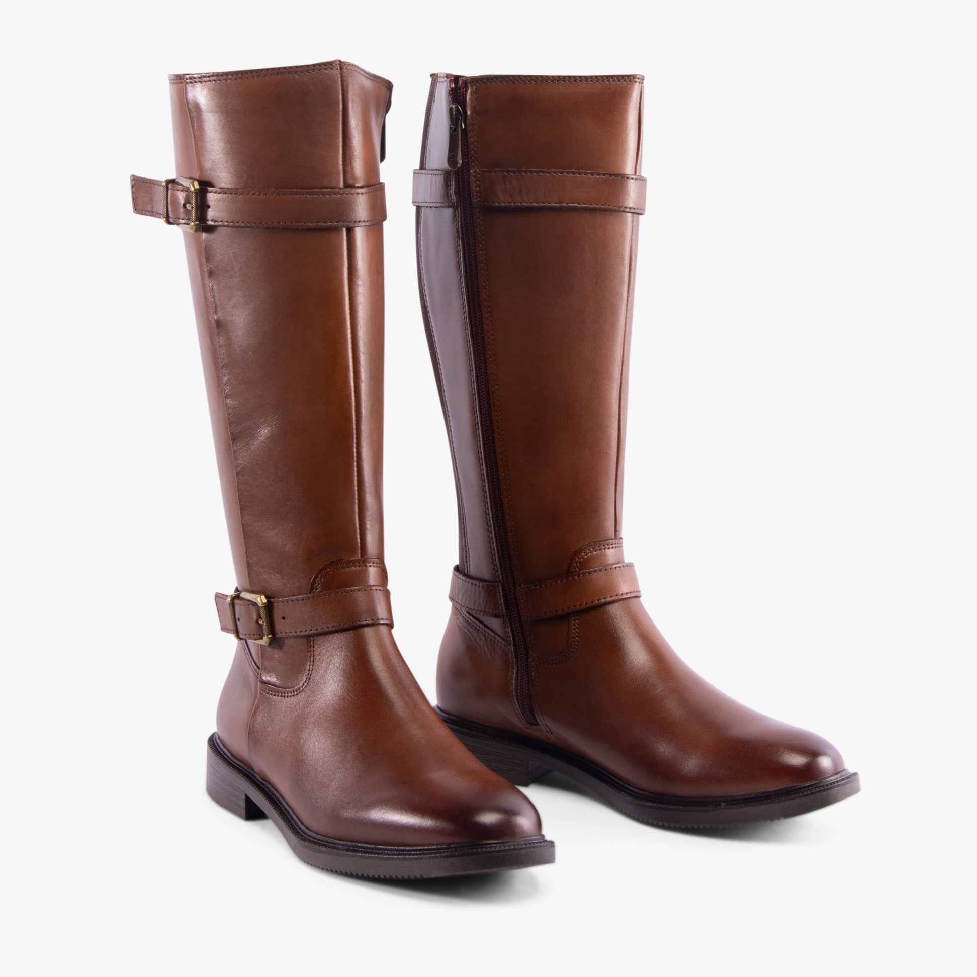 Marco Tozzi 25520-43-392 Womens Boots Cognac Comb side view of tall faux leather boots with zip closure and block heel