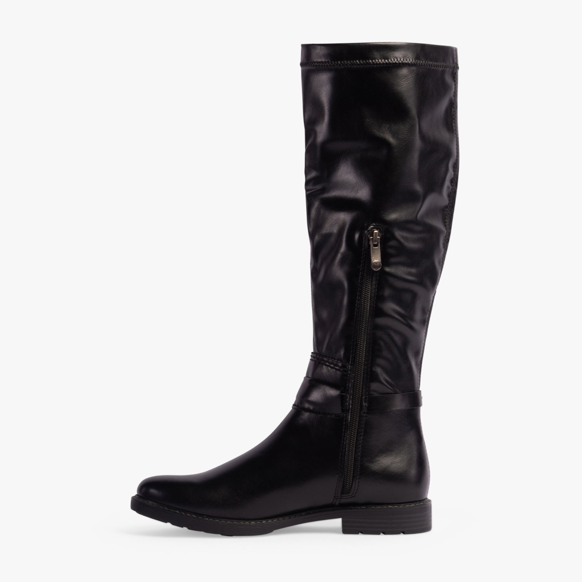 Marco Tozzi 25561-43-001 Womens Boots Black side view with knee-high design and zip closure. Stylish faux leather material.