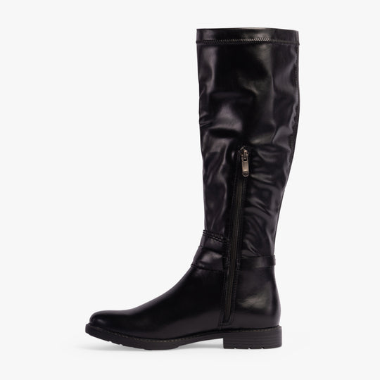 Marco Tozzi 25561-43-001 Womens Boots Black side view with knee-high design and zip closure. Stylish faux leather material.