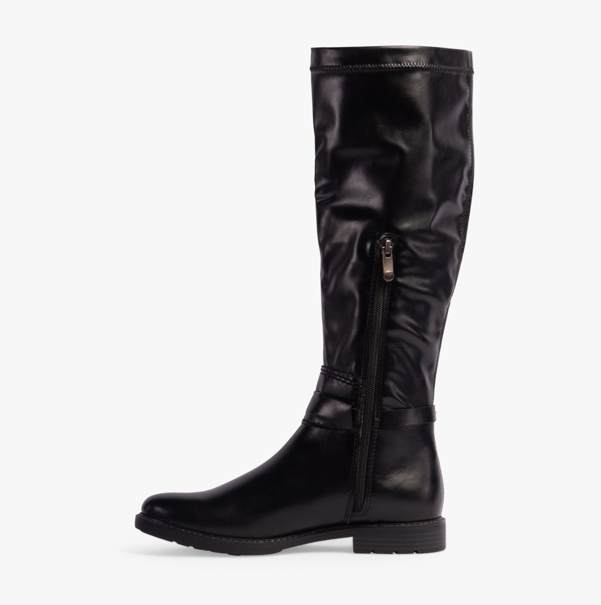 Marco Tozzi 25561-43-001 Womens Boots Black side view with knee-high design and zip closure. Stylish faux leather material.