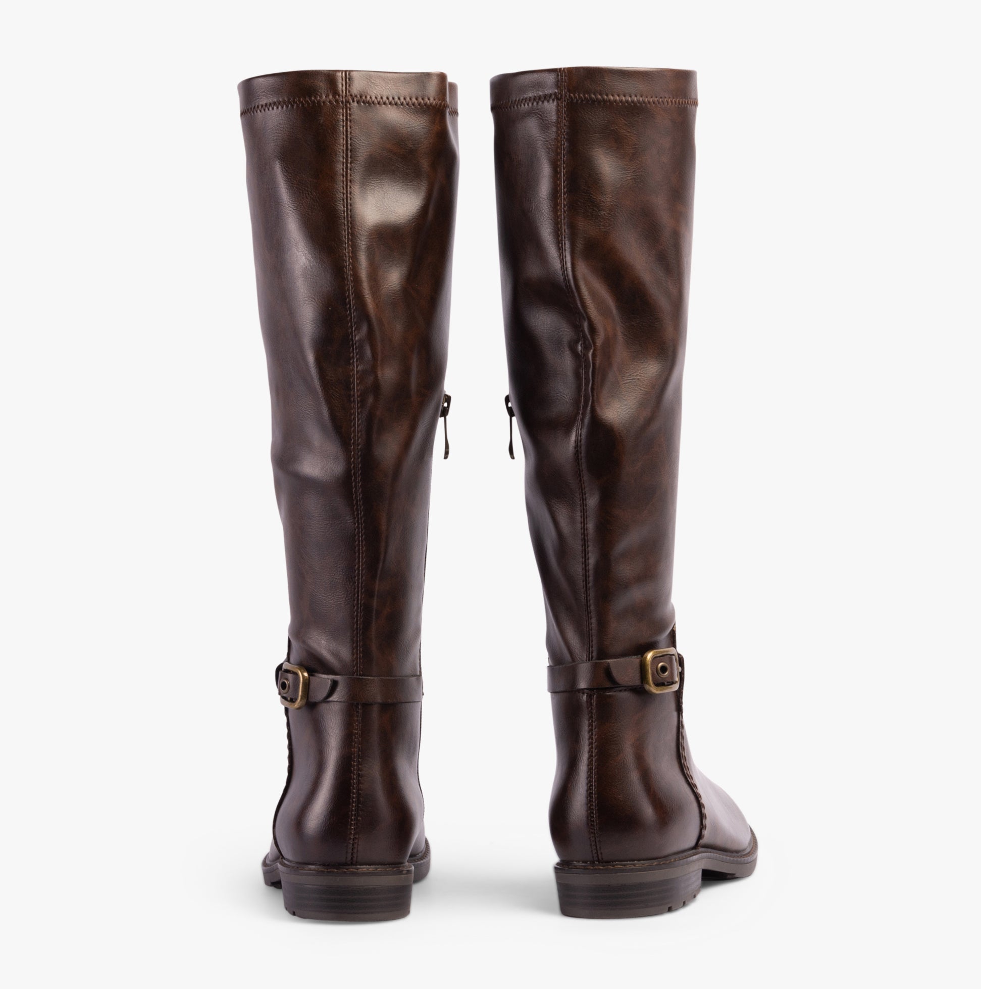 Marco Tozzi 25561-43-361 Ladies Boots Cafe back view showing brown faux leather, block heel and knee-high design.